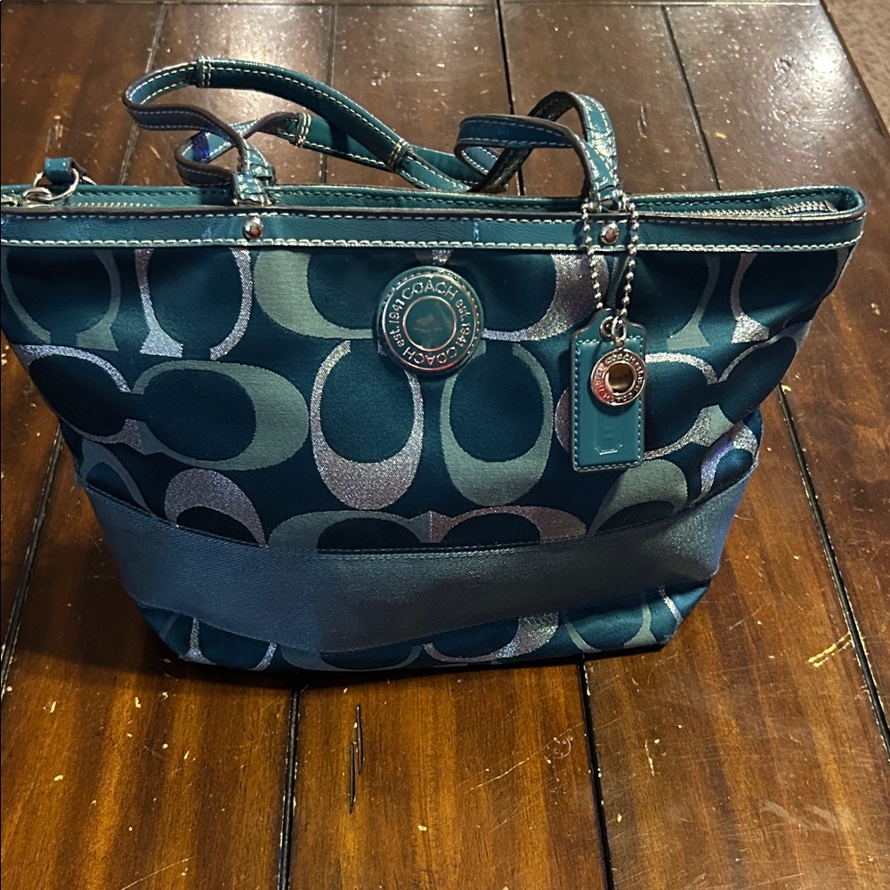 Coach Blue and Silver Tote Bag
